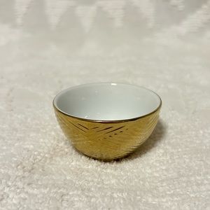 Raised Chevron Design Gold & White Porcelain Mini Dip Bowl or Ring/Jewelry bowl